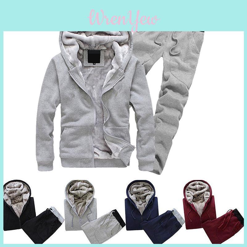 Trendy Men's Casual Thickened Fleece Hoodie Set With Stylish Hood And Zipper Closure