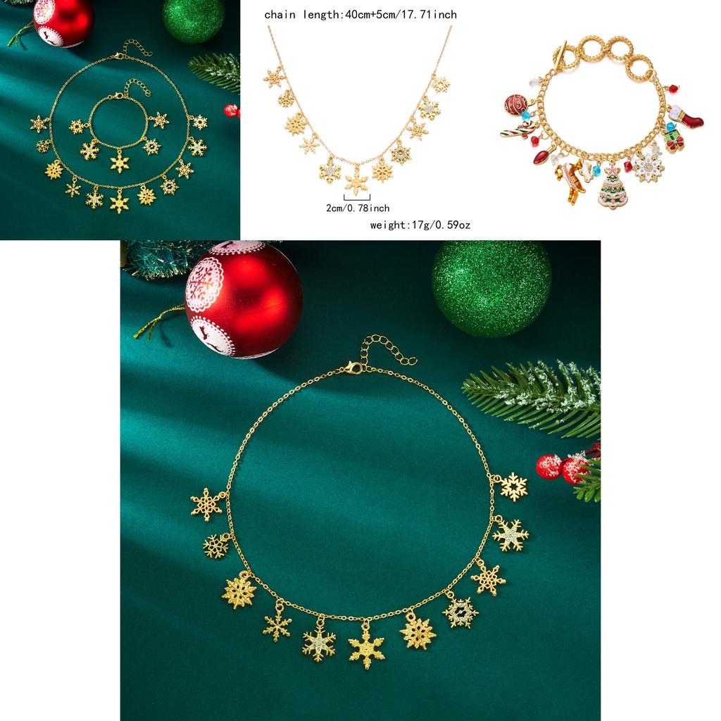 Ensemble de Bijoux Flocon de Neige de Noël Renne Bonhomme de Neige avec Pendentif en Alliage de Zinc pour Tenue de Fête