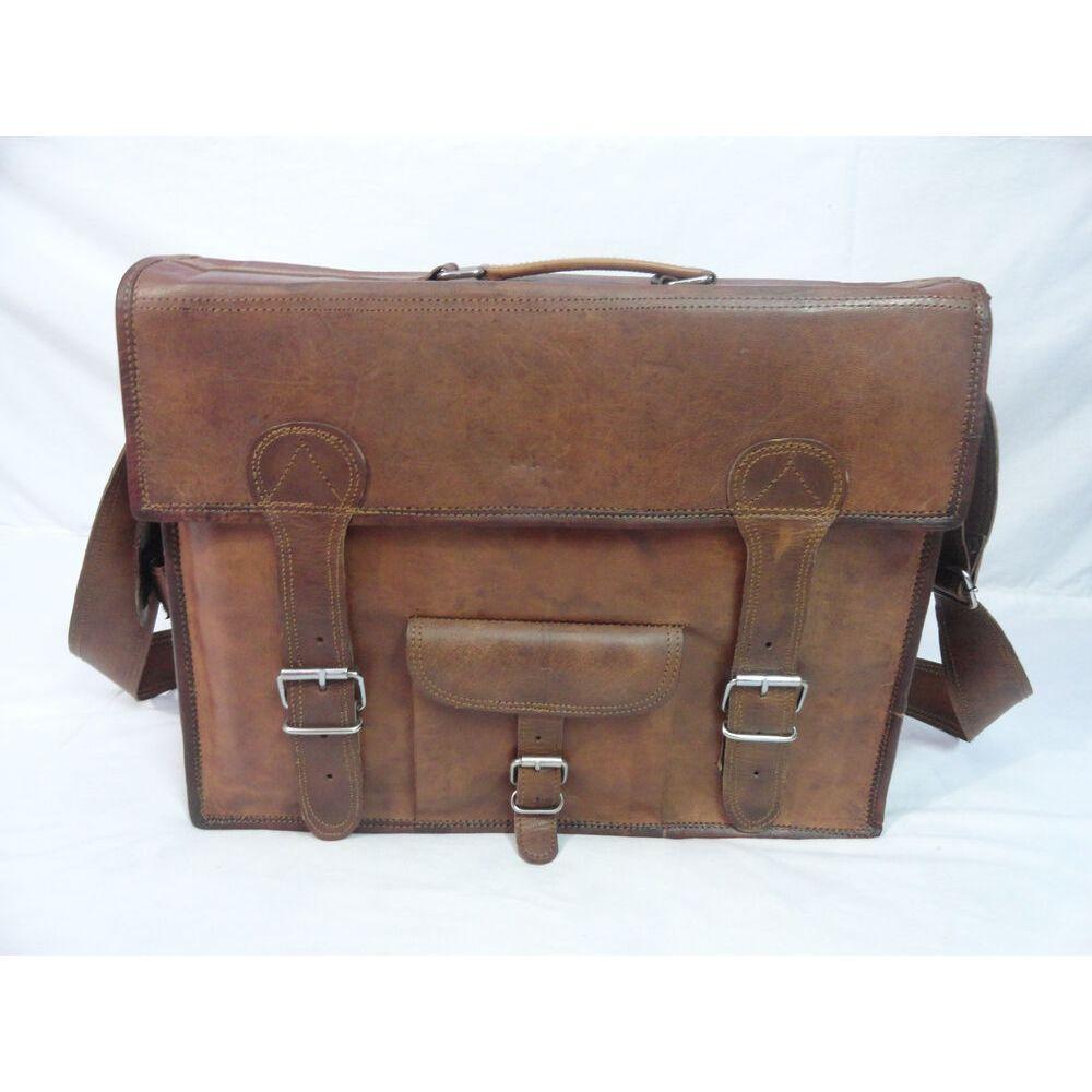 17 In Vintage Leather Briefcase Office Messenger Bag Satchel Laptop Shoulder Bag