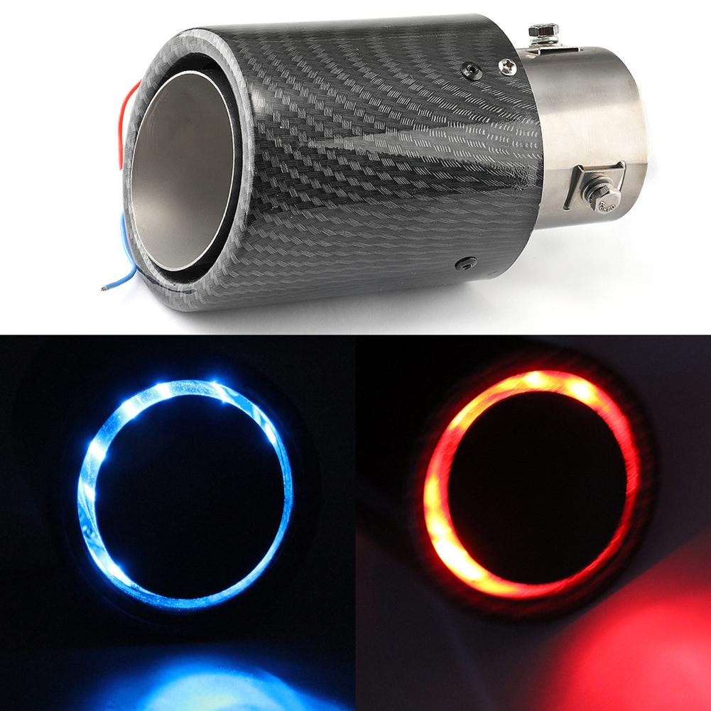 Furulu Universal Carbon Fiber Style Car Exhaust Muffler Pipe Tip LED Light Exhau