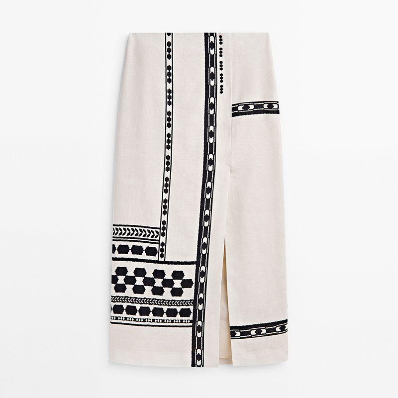 

MD Women s Summer New Arrival Bohemia Wind Side Slit and Grid Design Skirt Female 05203809250 White M