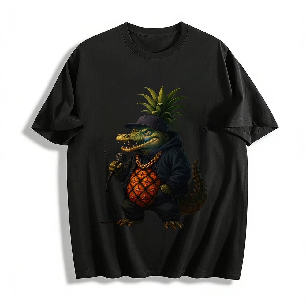 

Hip-hop Pineapple Crocodile Rap Cool Print Casual Top Pure cotton T-shirt XXS