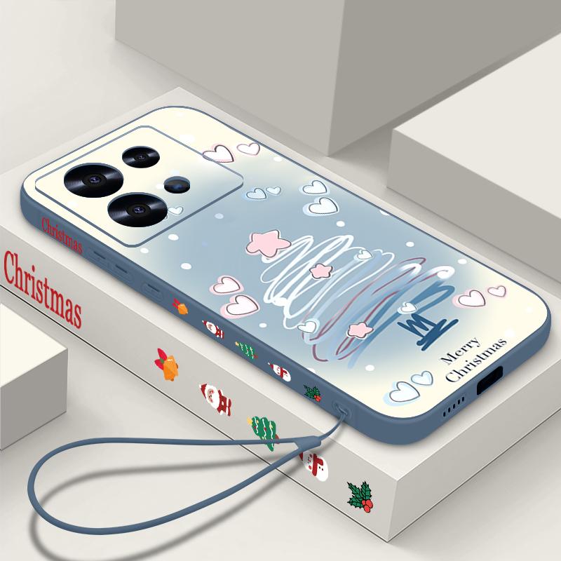 Cartoon Christmas Printed Lanyard Phone Case For Xiaomi Redmi Note 14 13 12 Pro Note 13 14 Pro Plus 5G 13 13C 4G 11 10 Pro Soft Silicone Cover