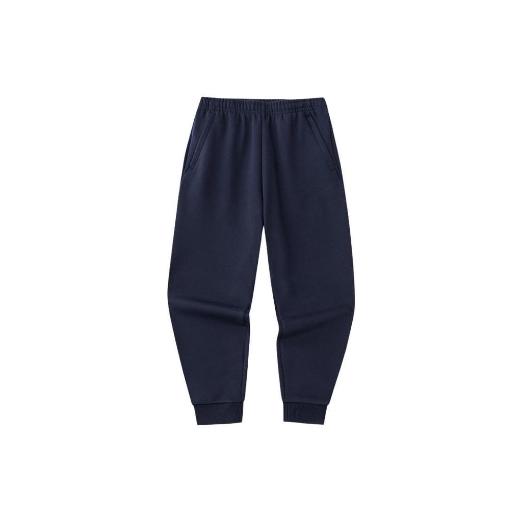 Anta Training Series Fleece Lined Thick Cuffed Warm Solid Color Knitted Sports Pants Men Bottoms Deep-Night-Blue 152347303-2