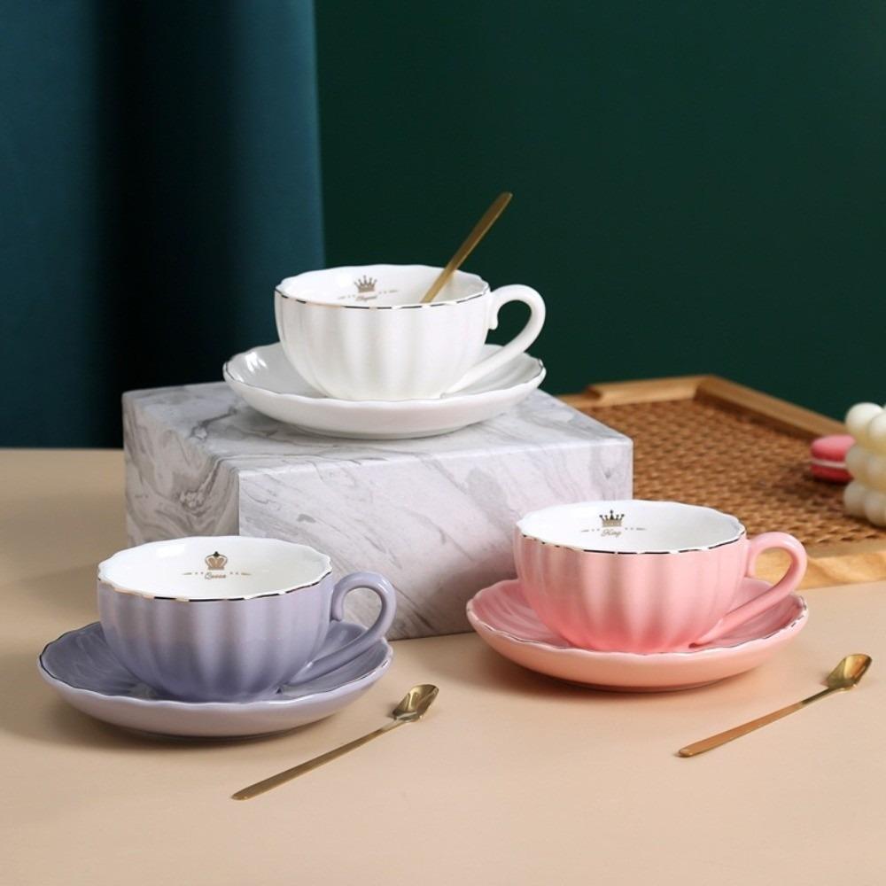Ceramic Coffee Cup Spoon Plate Set Gold Trim Tea Cups Coffee Ware Afternoon Tea Set  Afternoon Tea