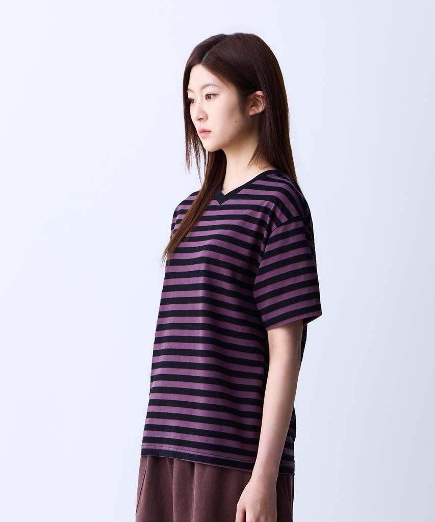 ADERNM Summer Daily Big Stripe Crop V-Neck T-Shirt Purple