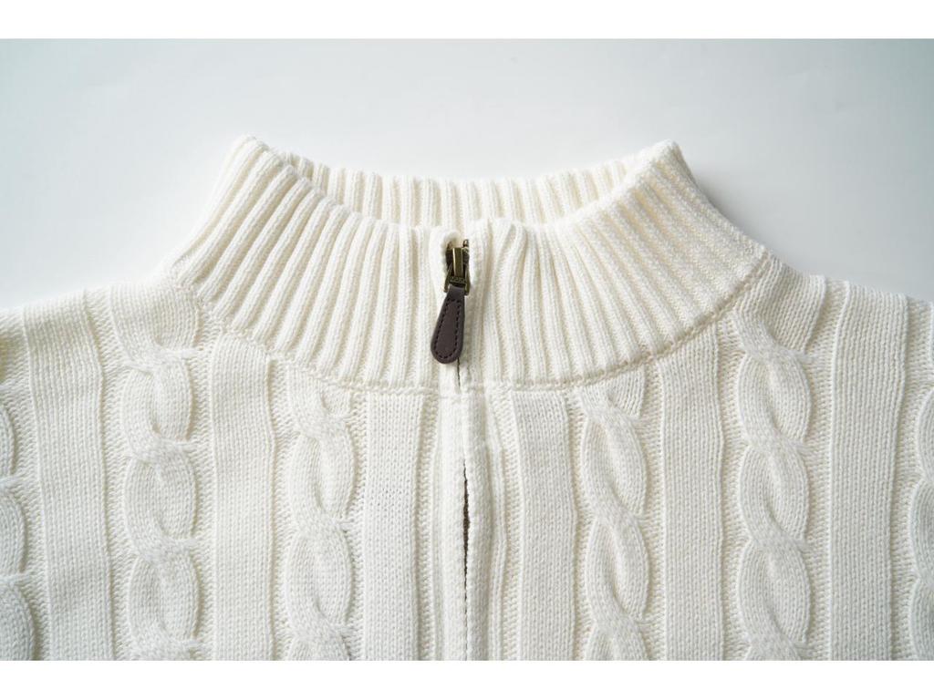 Herren Zopfmuster Pullover mit halbem Reißverschluss und gesticktem RL Pony Logo