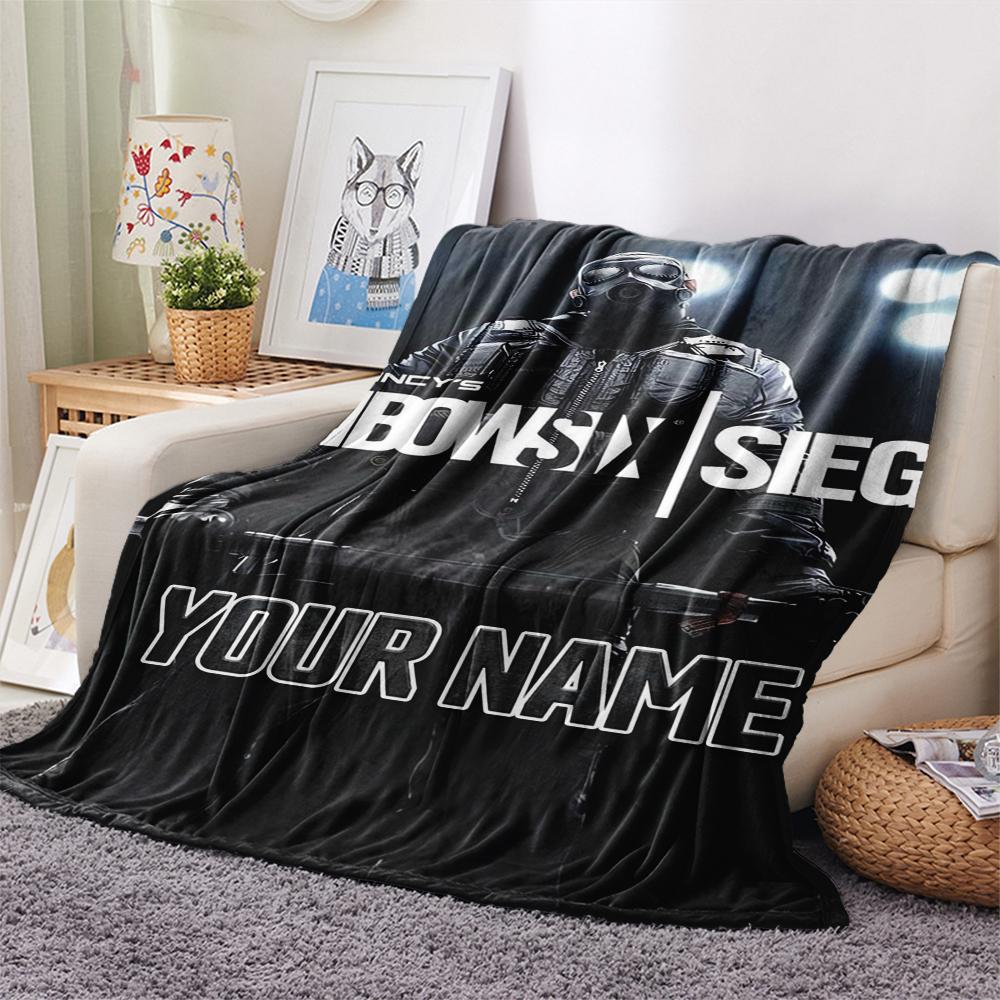 1PC Custom Name Rainbow Six Siege Patterned Flannel Blanket Suitable For All Seasons for Home Decor Warmth and Comfort Gifts Holiday Present