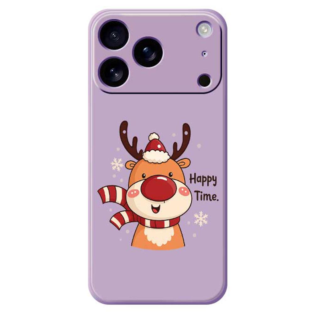 

For iPhone 17 Pro Case Happy Time Deer Pattern Printing Straight Edge TPU Phone Back Cover Purple
