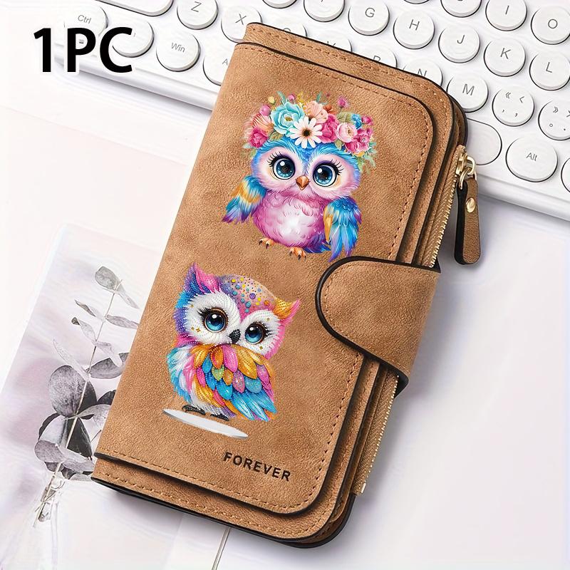 Cute Owl-themed Women's Long Wallet, Featuring a Multifunctional Design with a Convenient Snap Closure, Suitable for Storing Coins, Making It an