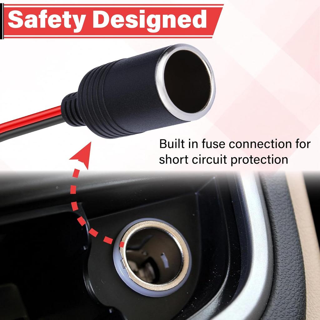 BFXM 18 AWG Female Cigarette Lighter Socket, 1FT 12/24V Outlet Socket | Car Charger Power Cigarettes Lighters with Bare Wire Open End Cable, Auto
