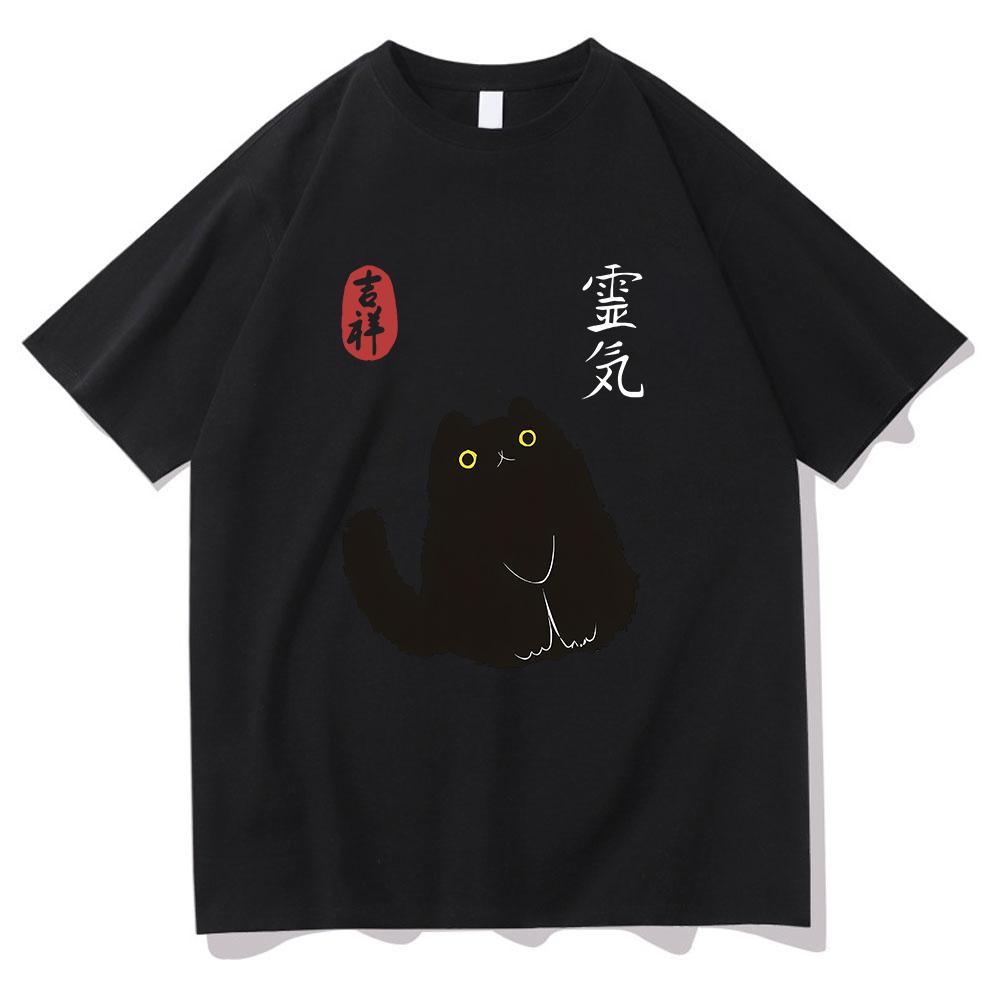 Lucky Cat Black Cat Vintage Japanese T Shirt Kawaii Unisexunisex Clothing Cotton Graphic T Shirts Vintage Clothes For Days Gifts