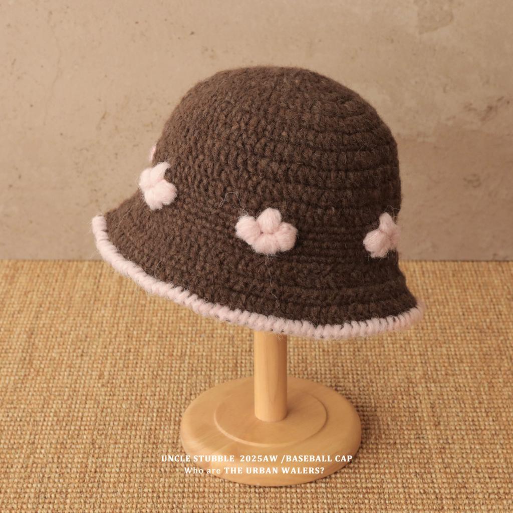 Crochet Knitted Hat Autumn and Winter New Korean Style All-match Face Showing Small Woolen Hat Three Dimensional Flower Fisherman Hat