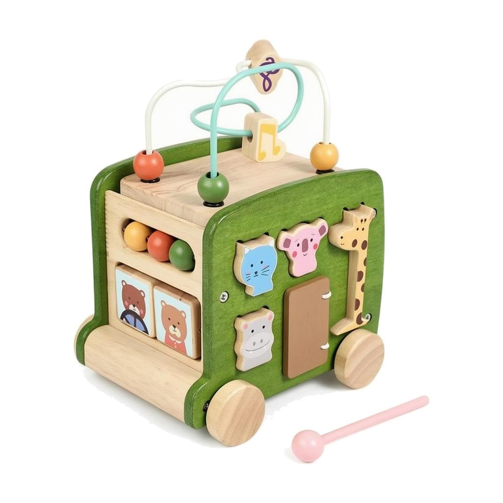 Multifunctional Wooden Bus Activity Toy Interactive Bus-Shaped