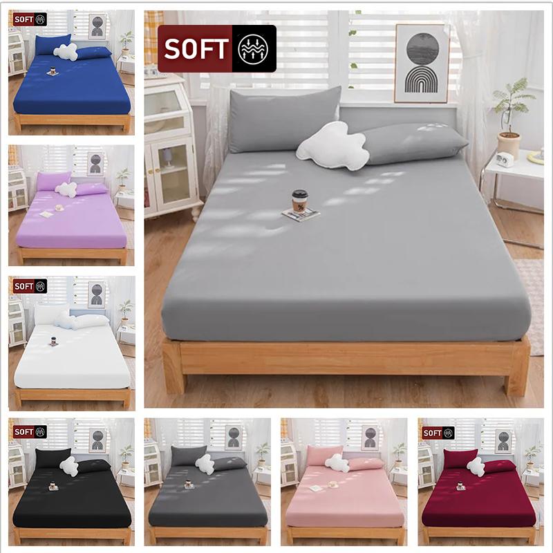 1PC High Quality Solid Color Bed Sheets Dustproof Mattress Protective Cover Soft Comfortable Breathable Fitted Sheet Non-slip Bed cover With Elastic