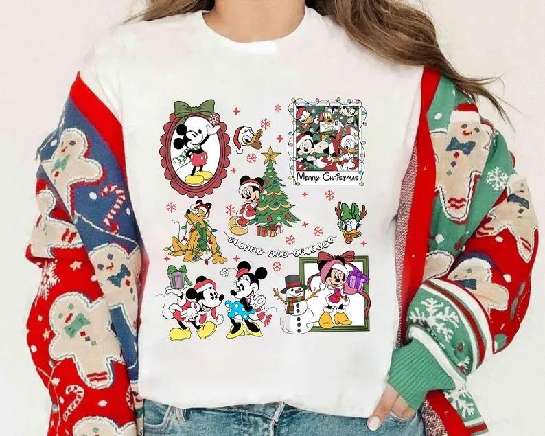 Coquette Bow Disney Mickey and Friends Christmas Shirt Watercolor Minnie Daisy Christmas Shirt