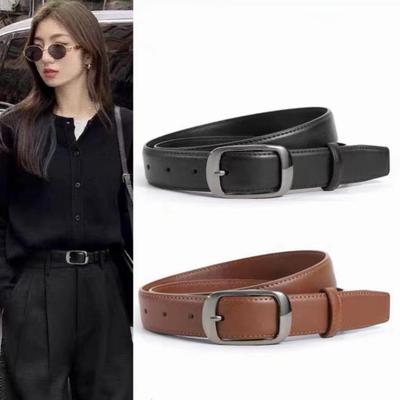 Women's Genuine Leather Belt: Stylish, Versatile Buckle, High-Grade Design for Jeans, Simple Cowhide.