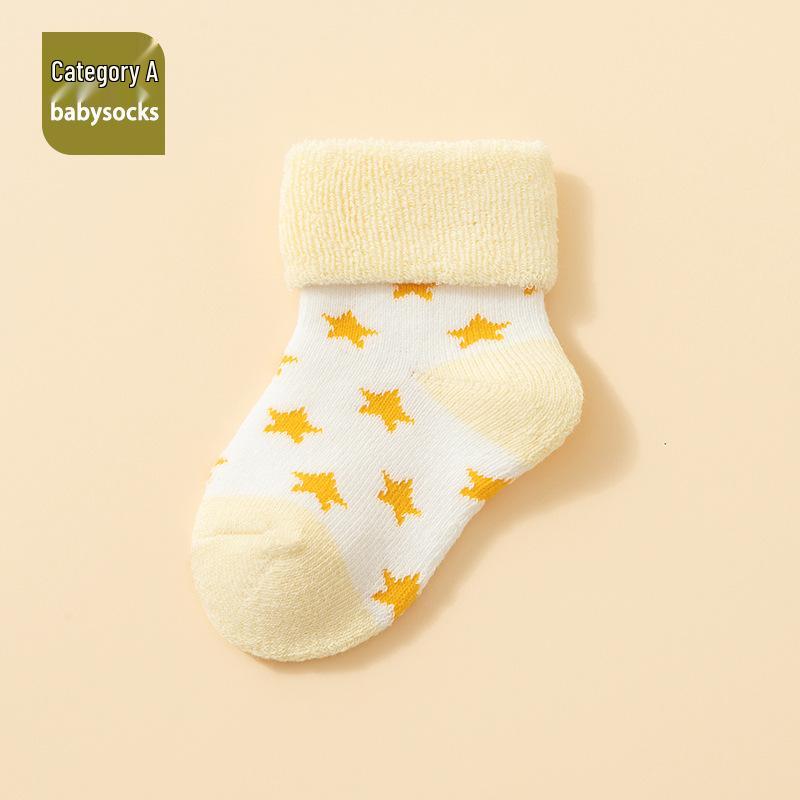 25 Newborn Baby Autumn/Winter Class A Fleece-Lined Cotton Socks - Loose Cuff, Non-Binding Foot Floor Design