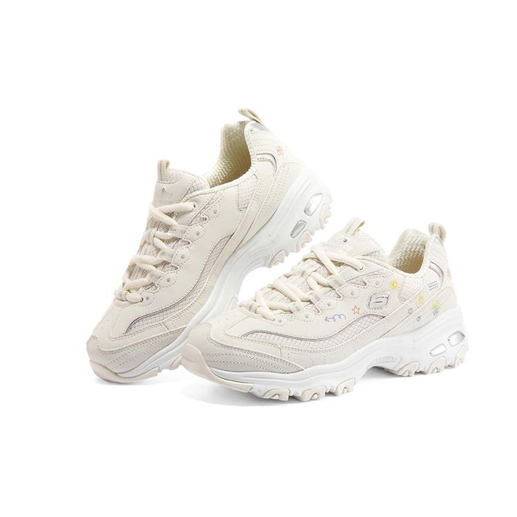Skechers DLites 1.0 Panda Shoes Floral Panda Retro Versatile Thick Sole Casual Sports Height Increasing Low Top Dad Shoes Women sneaker 896155-OFWT