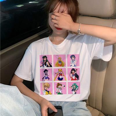 T-shirt Kawaii Sailor Moon Unisexe Harajuku Ullzang Mode Dessin Animé Chat T-shirt Esthétique Années 90