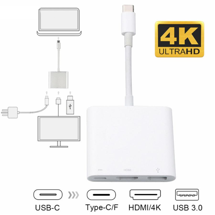 USB-C Digital AV Multiport Adapter With USB Port White Durable For Apple