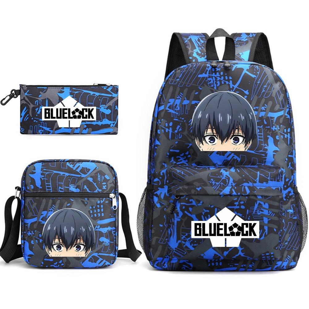 3 Piece School Backpack Set for Students Large Capacity Oxford Cloth Schoolbag with Shoulder Strap and Pencil Case