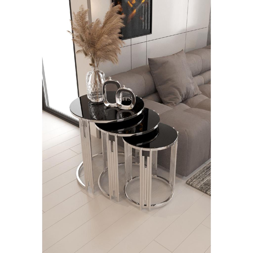 Piano Coffee Table Silver Leg Smoked Mirror