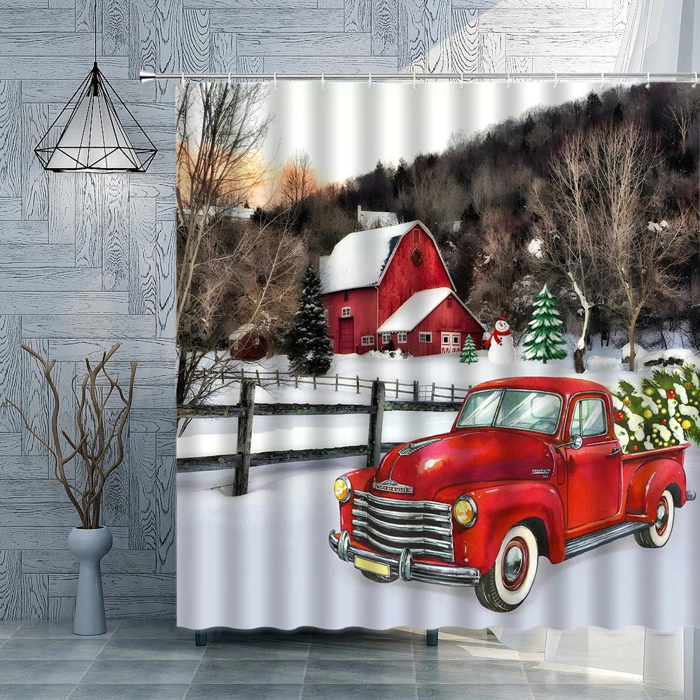 

Merry Christmas Shower Curtain Blue Christmas Balls Snowflake Winter Holiday New Year Xmas Fabric Bathroom Curtains Decor Set W90XH180cm