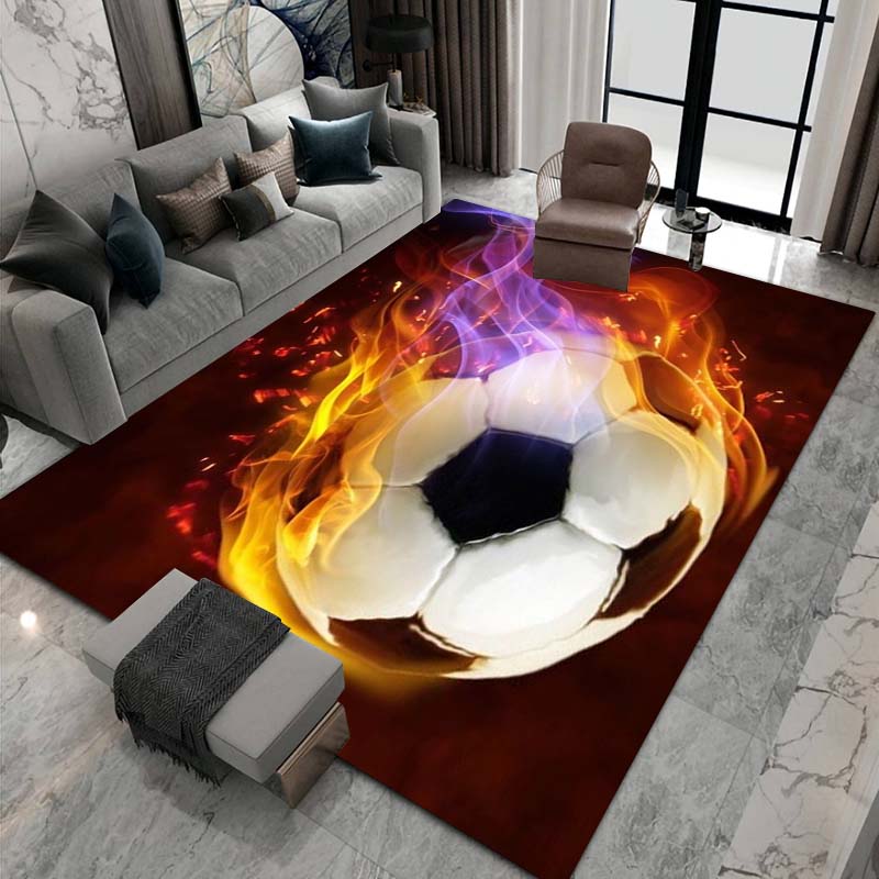 3D Flame Soccer Pattern Rug, Suitable for Living Room Home Décor, Children's Play Area Rug, Non-slip Area Rug, Bedroom Mat.