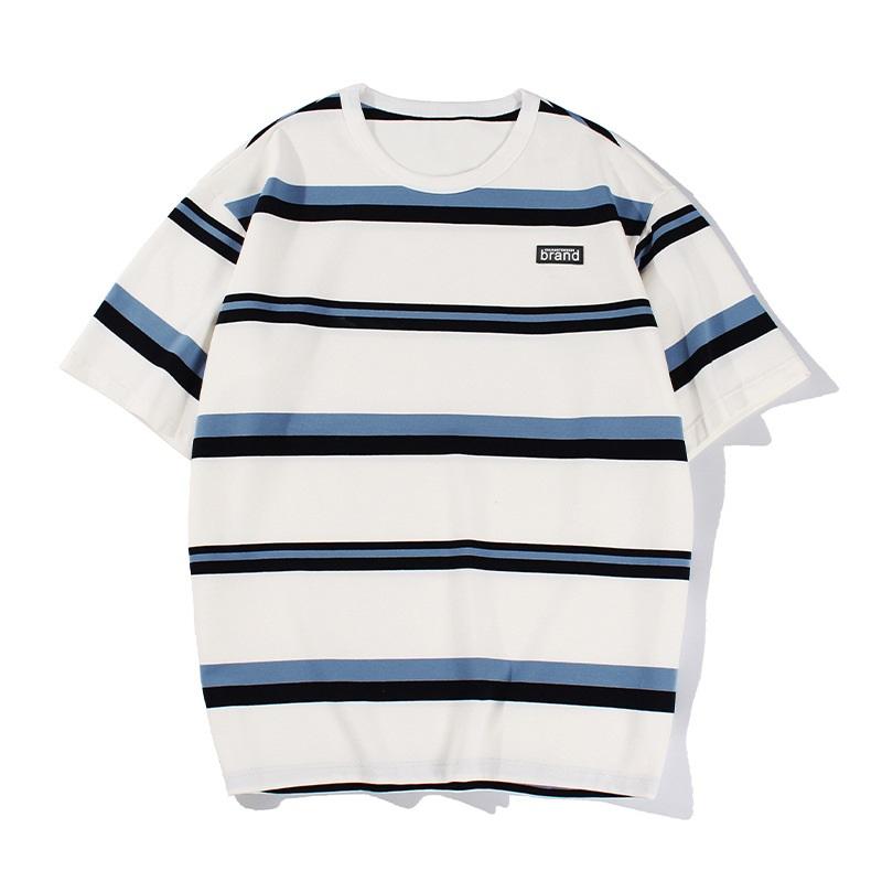 Men's Summer Couples Short Sleeve T-Shirt Loose Fit Japanese Black And White Striped Round Neck Top Casual Shirt For Men Stylish Summer Apparel