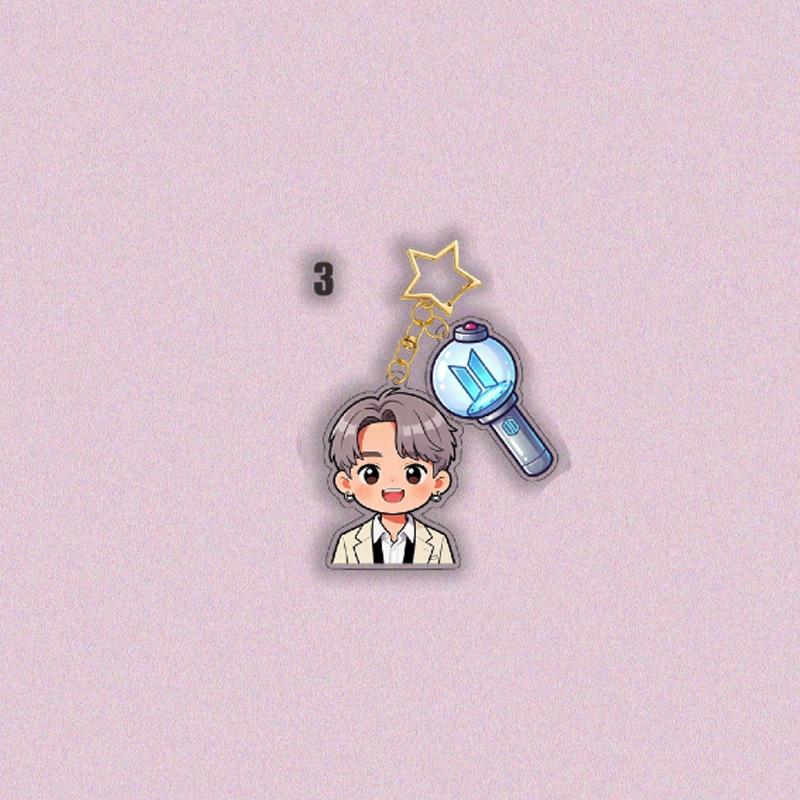 7pcs BTS Cartoon Suit Acrylic Keychain, Bangtan Boys Cartoon Figure with Army Bomb & Star Charm, Kpop ARMY Fans Bag Pendant