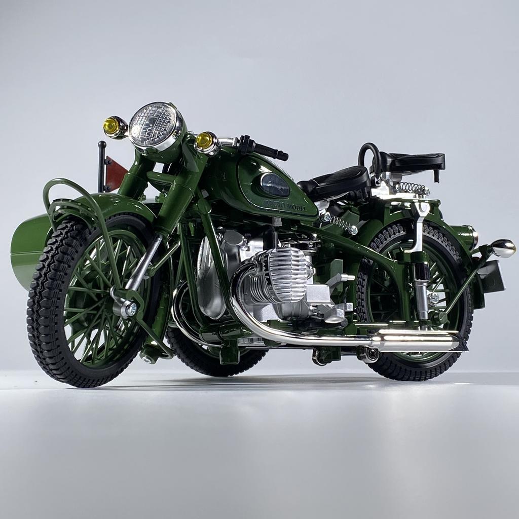 1/10 Ural M72 USSR Sidecar Motorcycle Alloy Metal Diecast Model Motorcycle Sound & Light Children's Toy Car Simulation Ornaments