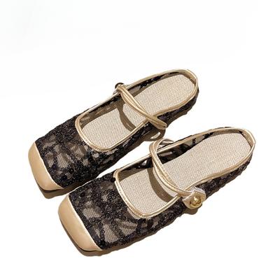 Chaussures Plates en Tulle pour Femmes Confortables Bout Rond Sans Talon Mocassins Chaussures Décontractées Robe à Lacets Chaussons à Empiècement en Dentelle