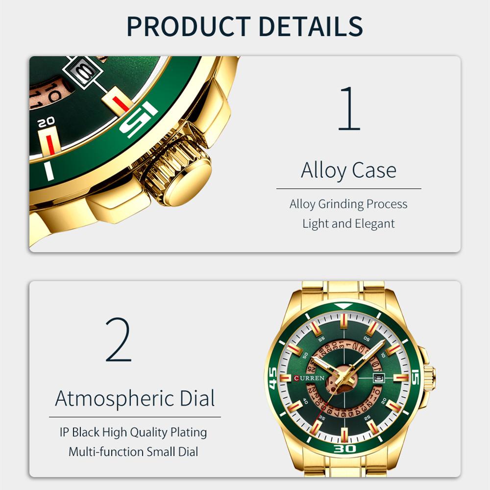 CURREN Stainless Steel Men's Watch Fashion Design Quartz Wristwatch with Date Clock Male Reloj Hombre Watch Men