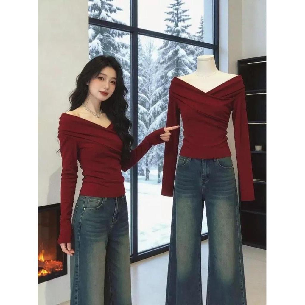 Haut Tricot Gris Coupe Ajustée Col Croisé Grande Taille pour Femme - Manches Longues Arrivage Printemps, Couche Intérieure Amincissante