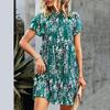 Bohemian One Piece Casual Dress Women Floral Printed Loose Chiffon Short Sleeve Above Knee