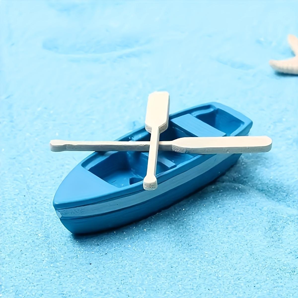 

Миниатюрная рыболовная лодка с деревянными веслами, синяя фигурка лодки из смолы, декор для аквариума, модель микроландшафта в морской тематике