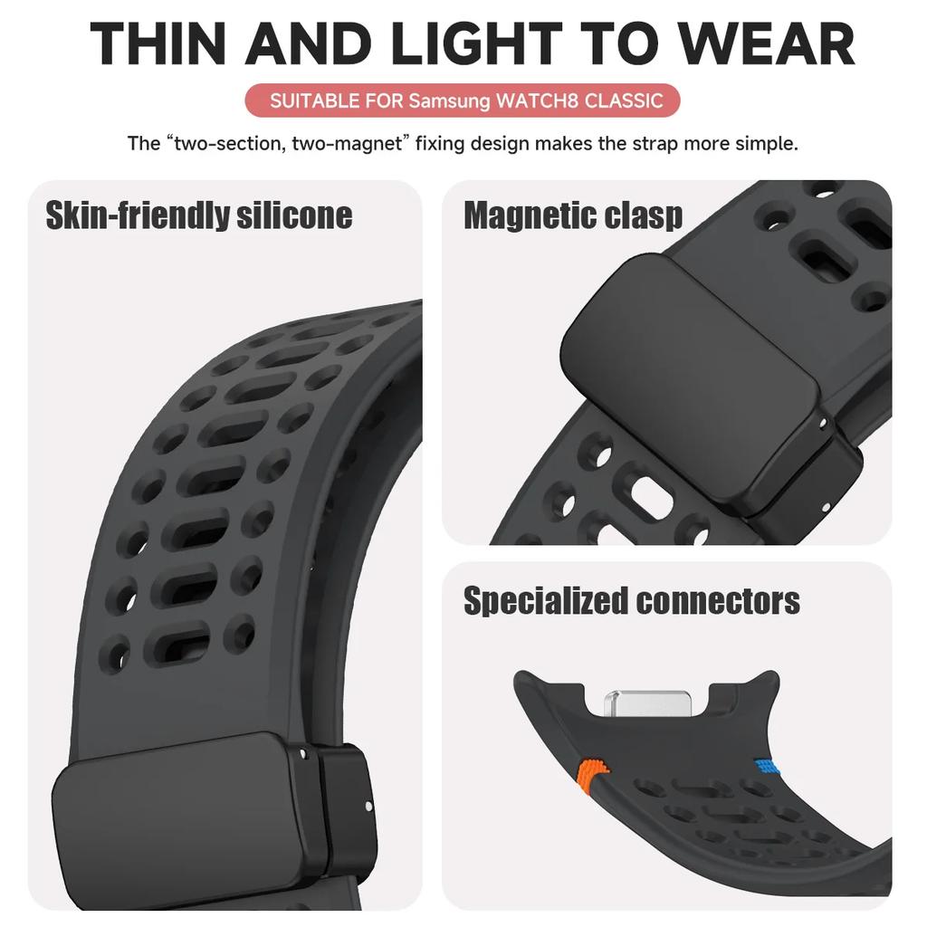 Magnetic Buckle Strap for Samsung Galaxy Watch 8 Classic 8 44mm Ultra 2 Silicone Band for Galaxy Watch 8 44mm 40mm Accessories