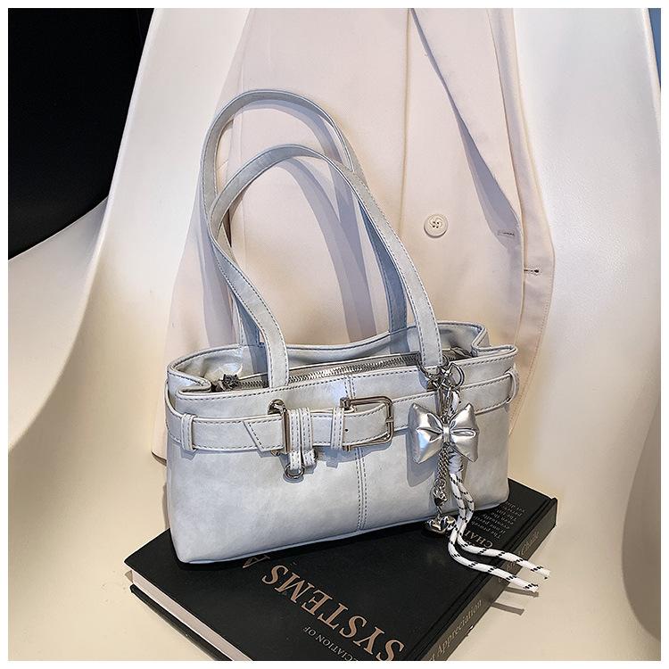 Belt Buckle Design Shoulder Satchels Bag For Women 2025 New In Luxury Designer Handbags Branded Fashion Totes With Pendant