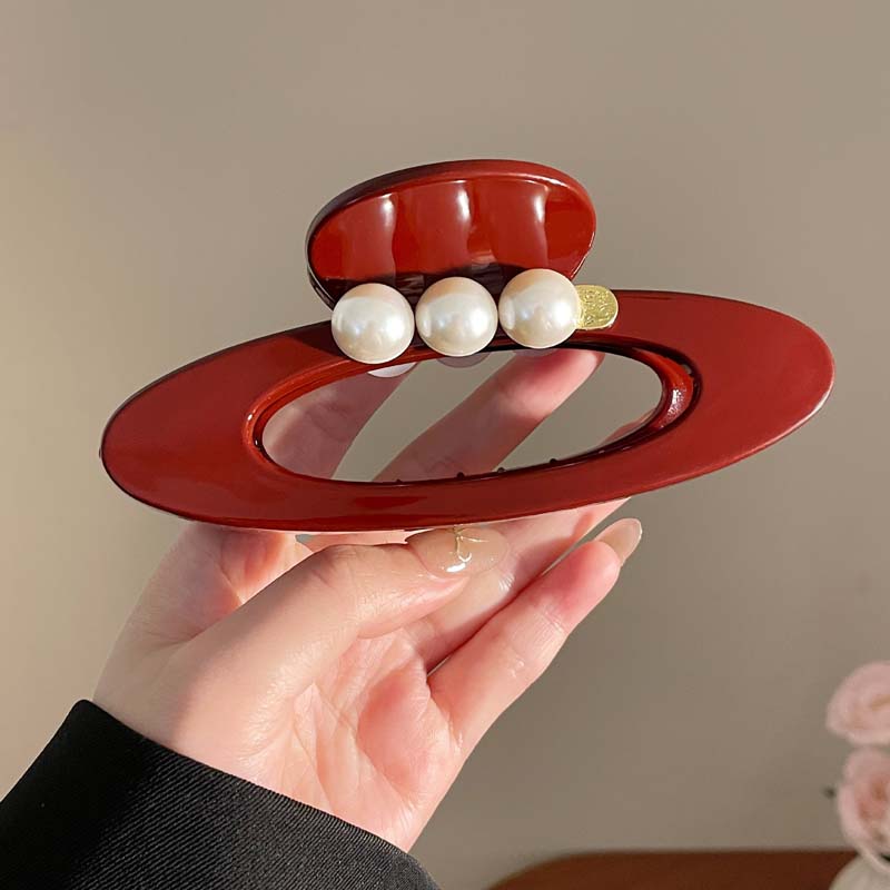 Vintage Oval Perlen Haarspange für Frauen Elegant Große Haarklammer Haarkrabbe Kopfschmuck Haaraccessoires