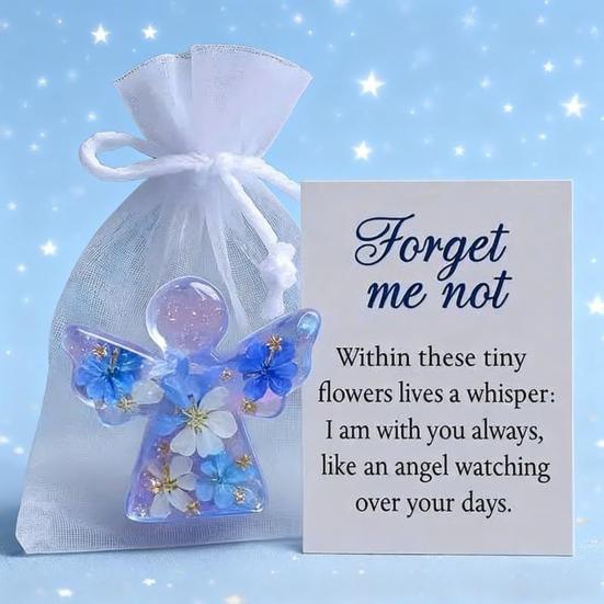 Angel Figurine Keepsake Forget Me Not Angel Memorial Gift Sympathy Bereavement Angel Ornament with Warm Message Card Grieving Keepsake