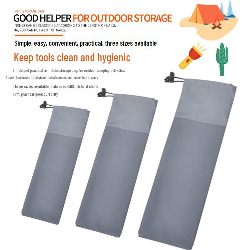 Outdoor Stake & Tent Peg Organizer Bag - 30cm Thickened Oxford Cloth with Rope Buckle, Windproof Storage for Camping.