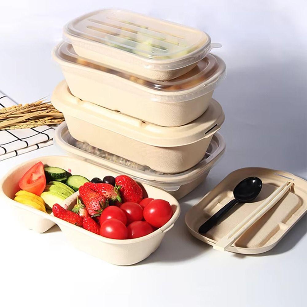 50Pcs New Biodegradable Disposable Bento Box 500/700ml Baking Cake Food Containers Plastic Lid with Cover Snack Box