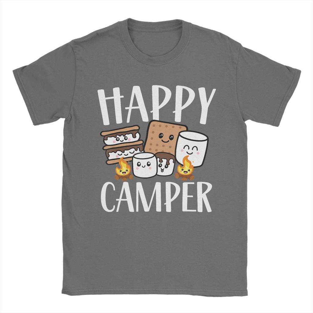 Kawaii Smore Happy Camper Camping Cotton TShirt For Men Summer Funny T Shirts O Neck Hipster Tees Plus Size Custom Logo Tops