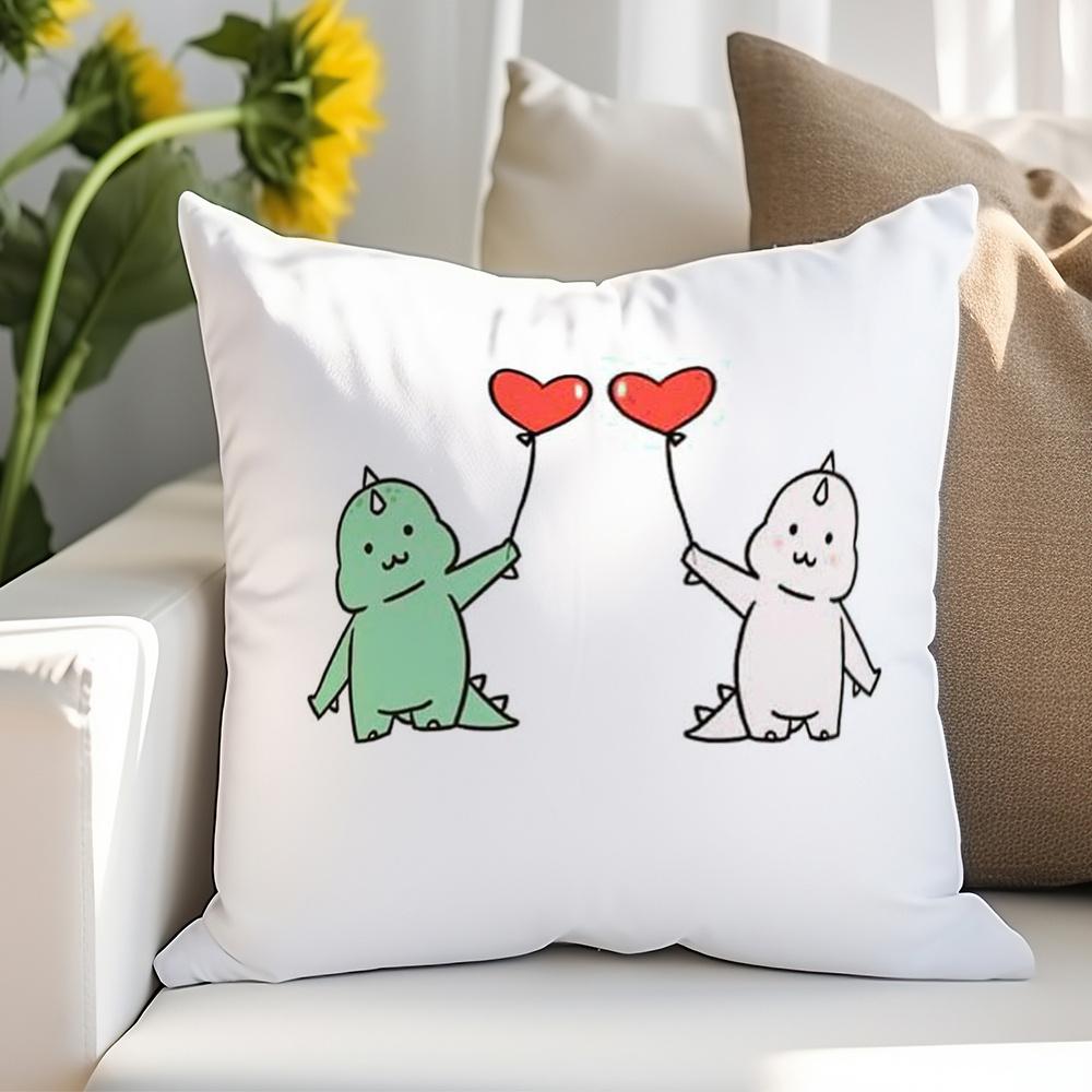 

Cute Dinosaur Couple Pillowcase Heart Balloon Cartoon Cushion Cover Kawaii Animal Decor for Kids Room Bedroom Sofa 40cmx40cm