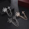Rhinestone Crown Tassel Brooch Cross Suit Collar Pin Unique Suit Lapel Pin  Male Charm