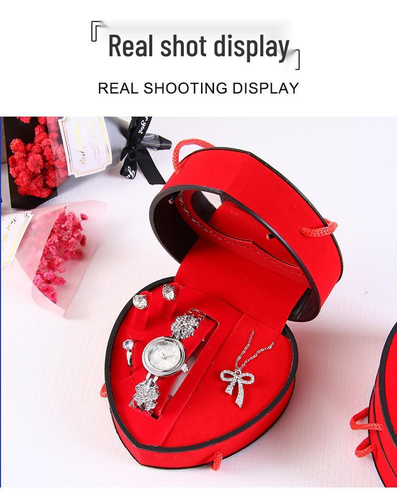 Heart-Shaped Diamond Watch & Necklace Set - Stainless Steel Gift Box for Teacher's Day or Holiday Gift for Girlfriend
