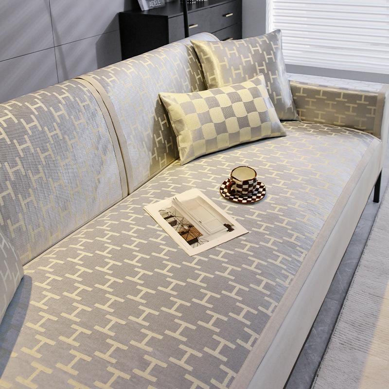 Summer Breathable Ice Silk Rattan Mat Sofa Cushion Summer Mat Non-Slip Sofa Cover Dust Cover Living Room Straight Row Sofa Cover Towel