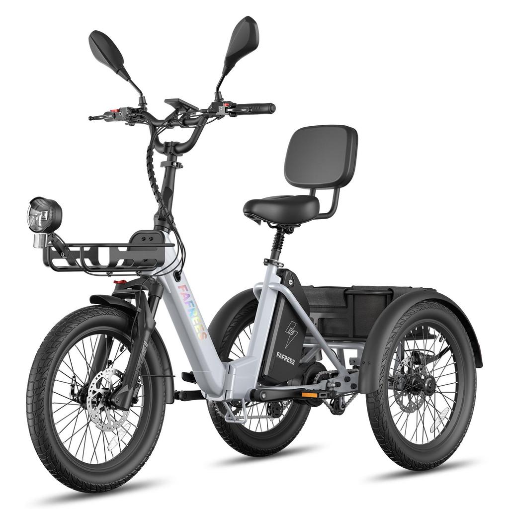 Triciclo Eléctrico de Carga FAFREES F20 Mate II para Personas Mayores, Batería Extraíble de 48V 25Ah, Cestas Delantera y Trasera