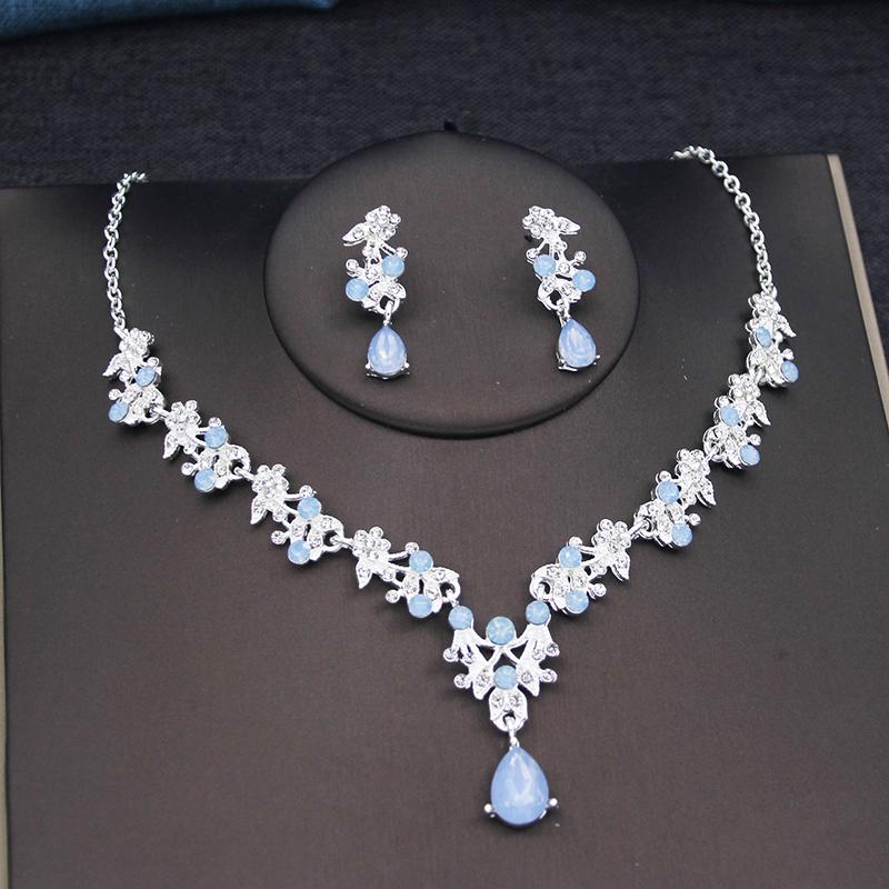 17 Colors Water Drop Purple Bridal Jewelry Sets for Women Party Prom Choker Necklace Earrings Bride Wedding Costume Accessories